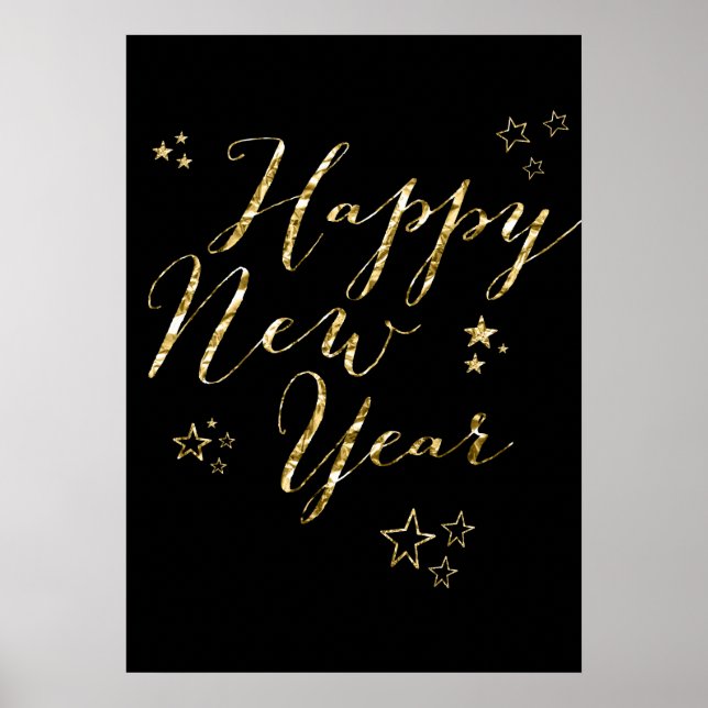 Black Happy New Year Gold Sign Print 20x28 Poster (Vorne)