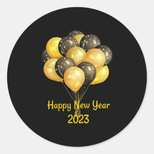 Black Happy New Years 2023 Runder Aufkleber