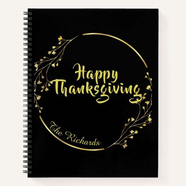 Black Happy Thanksgiving Family Spiral Notebook Notizbuch (Vorderseite)