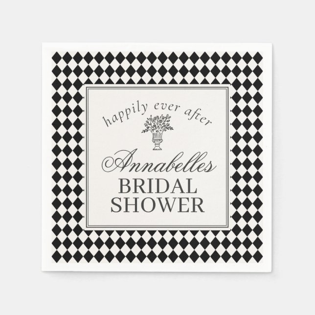 Black Harlequin Checkered Bridal Shower Serviette (Vorderseite)