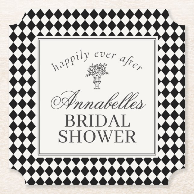 Black Harlequin Checkered Bridal Shower Untersetzer (Vorderseite)