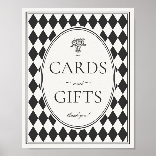 Black Harlequin Checkered Cards and Gifts Sign Poster (Vorne)