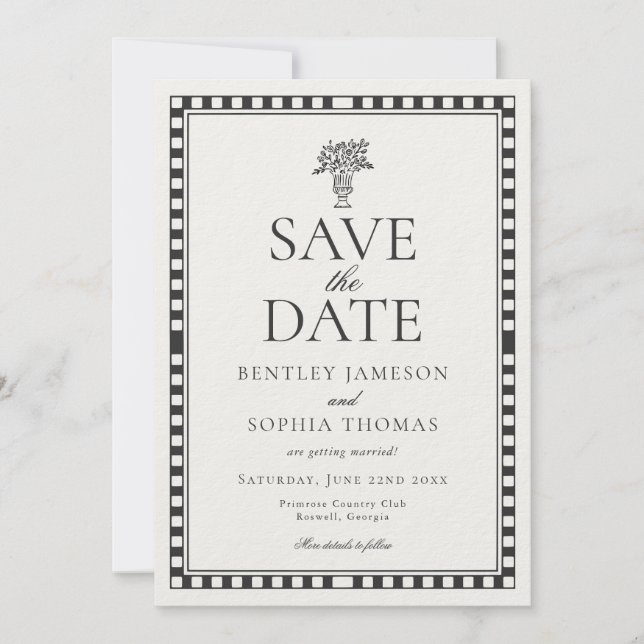 Black Harlequin Checkered Save the Date Einladung (Vorderseite)
