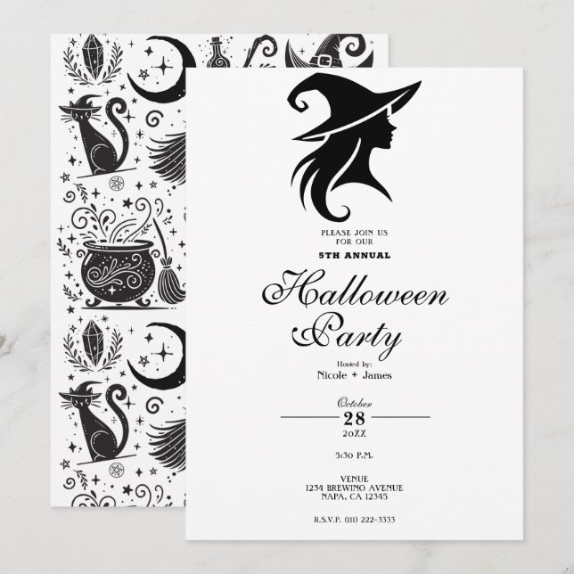 Black Hat Hexe Wiccan Hexen Halloween-Party Einladung (Vorne/Hinten)