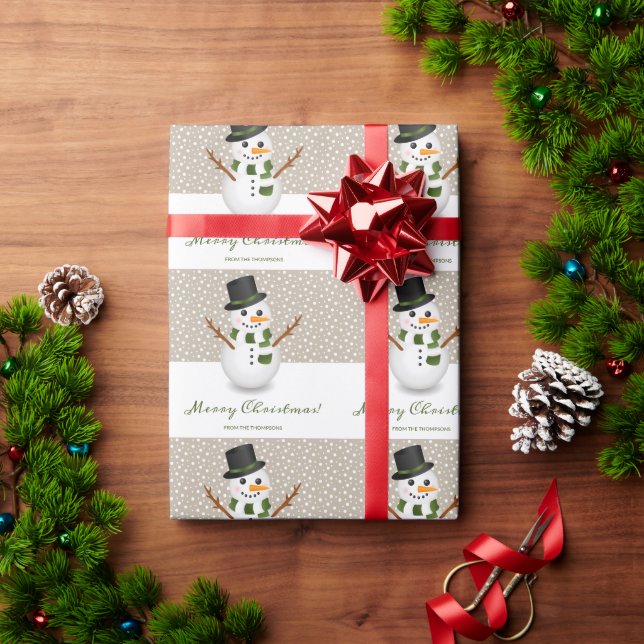 Black Hat Snowman Beige Hintergrund Frohe Weihnach Geschenkpapier (Feiertagsgeschenk)