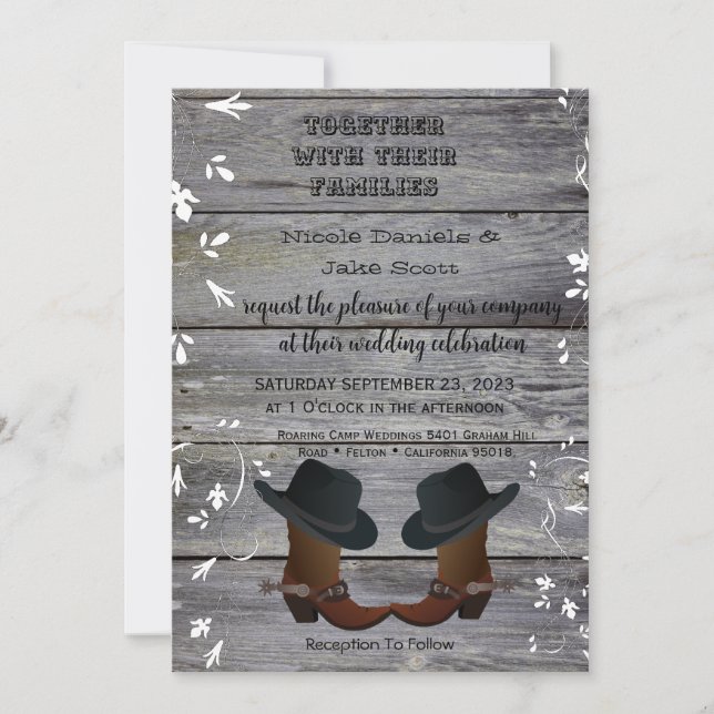 Black Hat und Cowboy Boots Country Wedding Einladung (Vorderseite)