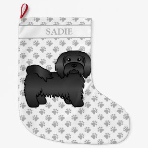 Black Havanese Niedlich Cartoon Dog & Name Großer Weihnachtsstrumpf