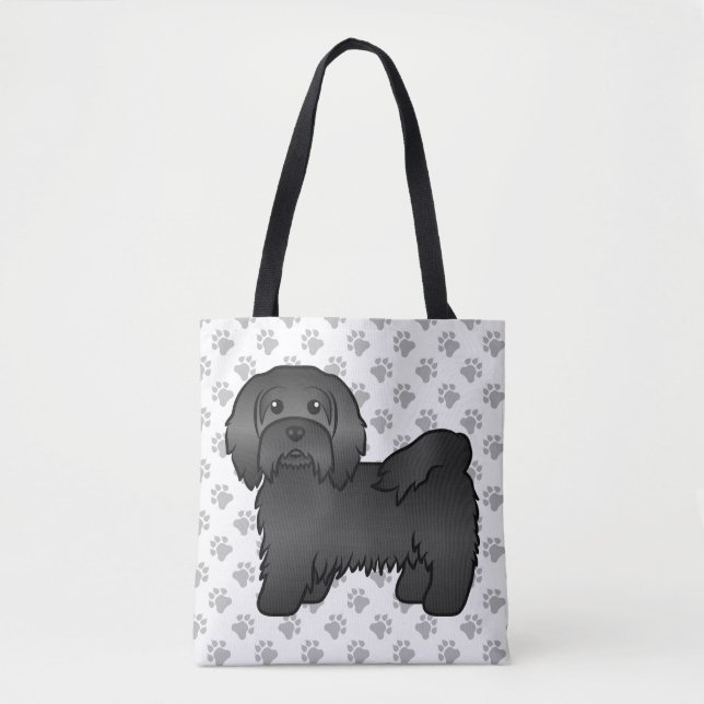 Black Havanese Niedlich Cartoon Dog & Paws (Vorderseite)
