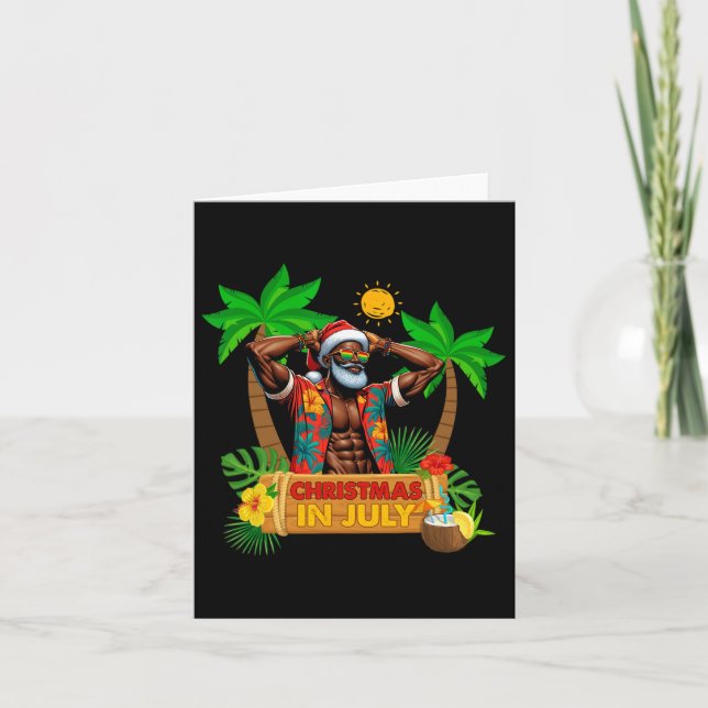 Black Hawaiian Santa Sungles Weihnachten im Juli S Karte (Vorderseite)