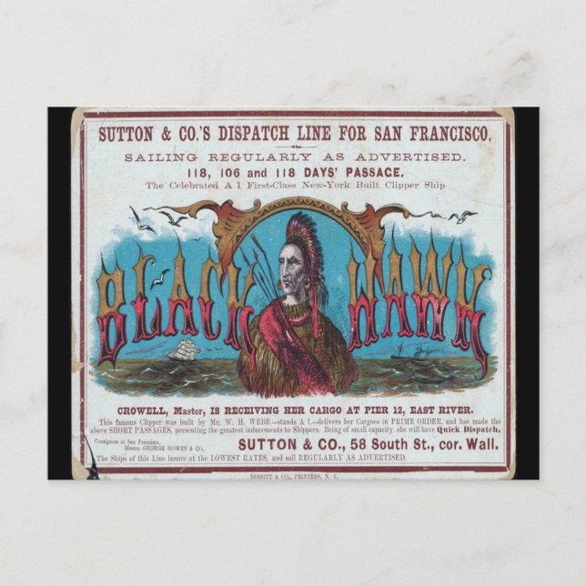 Black Hawk Clipper Segeln Postkarte (Vorderseite)