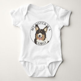 Black Headed Tricolor Corgi Dog Big Sister Baby Strampler