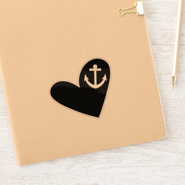 Black Heart Anchor Transparent Aufkleber (Notizbuch)