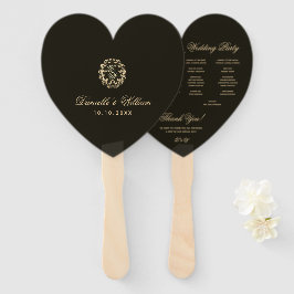 Black Heart Gold Wreath Monogram Wedding Program Fächer