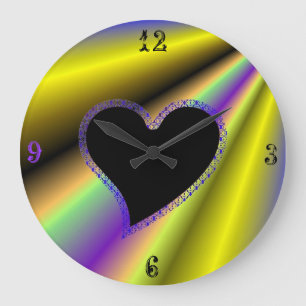 Black Heart on Rainbow Große Wanduhr
