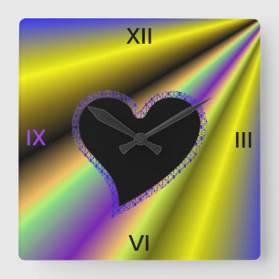 Black Heart on Rainbow Quadratische Wanduhr