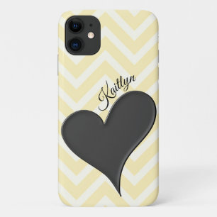 Black Heart on Yellow Zickzack Strip Phone Case