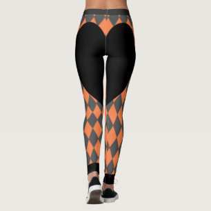Black Heart Orange Harlekin Leggings