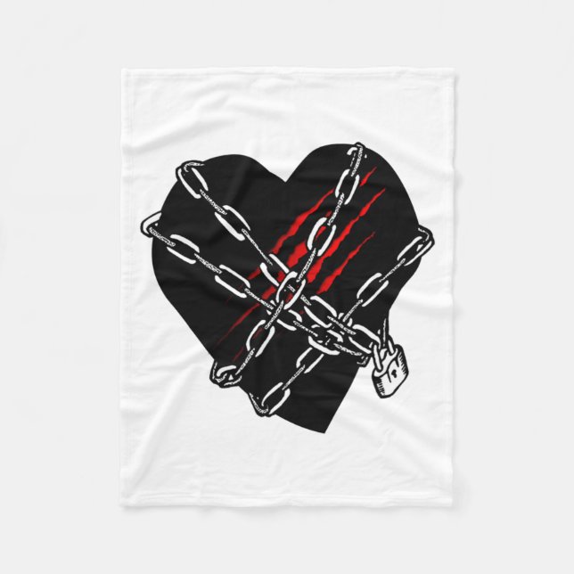 Black Heart Red Chains Cool Gothic Valentines Day  Fleecedecke (Vorderseite)