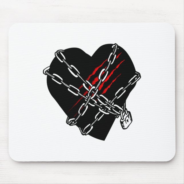 Black Heart Red Chains Cool Gothic Valentines Day  Mousepad (Vorne)