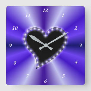 Black Heart with Stars on Purple Rainbow Quadratische Wanduhr