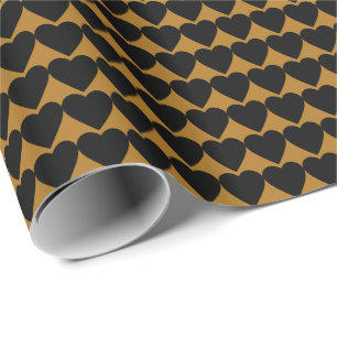 Black Hearts on Matte Gold Geschenkpapier