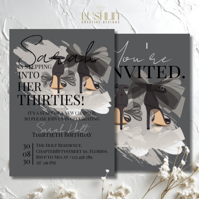 Black Heels & Ribbon Thirties Elegant Birthday Einladung (Von Creator hochgeladen)
