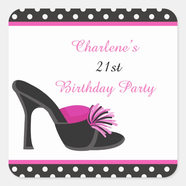 Black Heels Shoes with Black Polka Dots Quadratischer Aufkleber (Vorderseite)
