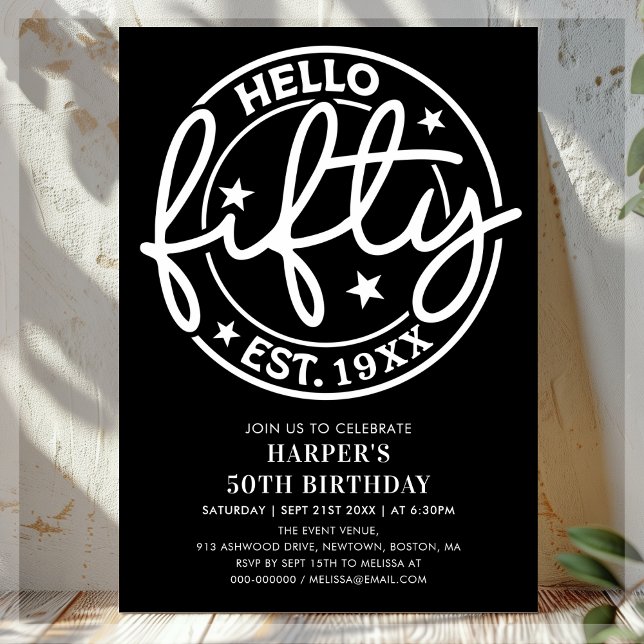 Black Hello 50. Geburtstag Einladung (Von Creator hochgeladen)