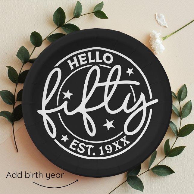 Black Hello 50. Geburtstag Pappteller (Von Creator hochgeladen)