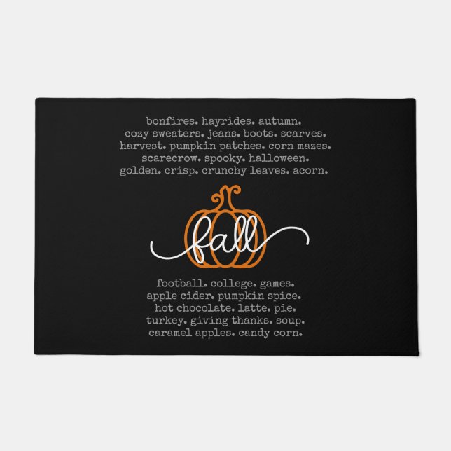 Black Hello Fall Definition Worte Pumpkin Herbst Fußmatte (Vorderseite)