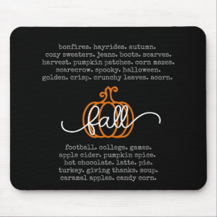 Black Hello Fall Definition Worte Pumpkin Herbst Mousepad