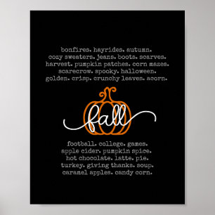 Black Hello Fall Definition Worte Pumpkin Herbst Poster