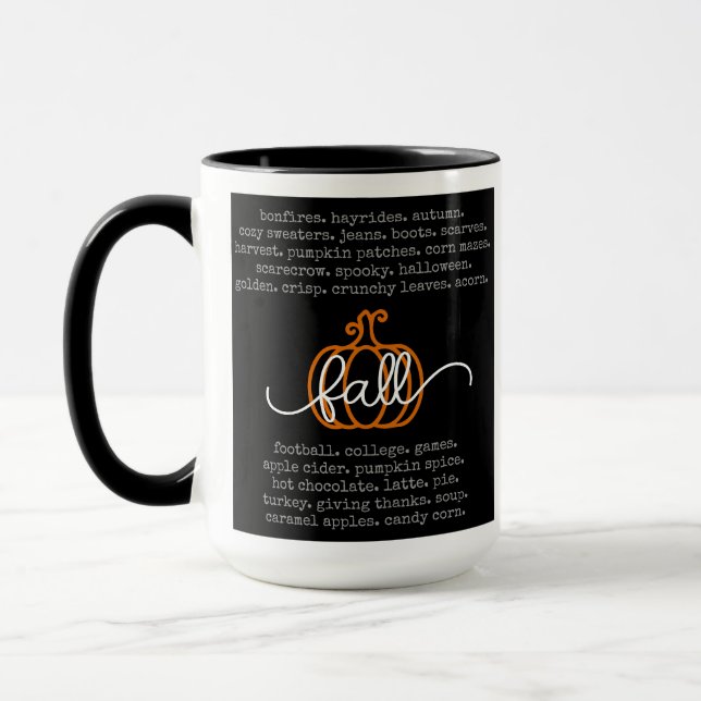 Black Hello Fall Definition Worte Pumpkin Herbst Tasse (Links)