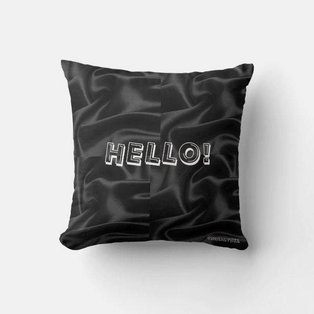 Black Hello Throw Pillow Kissen (Vorderseite)