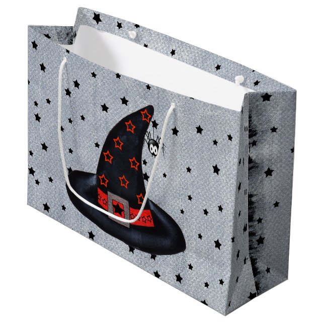 Black Hexenhut stars Niedlich Spiole Halloween Große Geschenktüte (Vorderseite Schrägansicht)