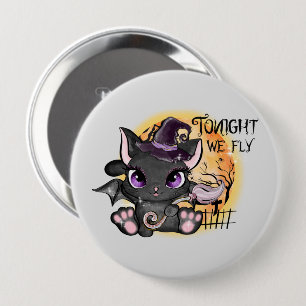 Black Hexenkatze   Halloween Cat Button