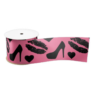 Black High Heels Kisses Lift Girly Makeup Hearts Satinband