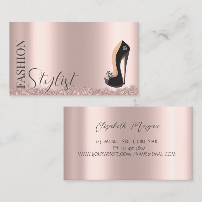 Black High Heels Rose Gold Business Card Visitenkarte (Vorne/Hinten)