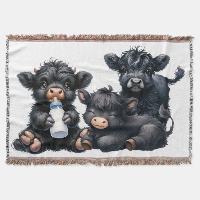 Black Highland Cow Reading A Book Decke (Vorderseite)