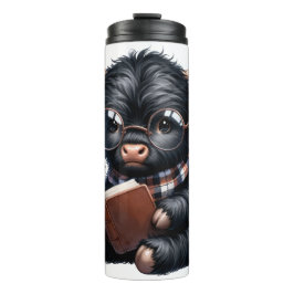 Black Highland Cow Reading A Book Thermosbecher