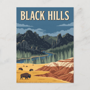 Black Hills South Dakota Bison Retro-Reiseplakat Postkarte