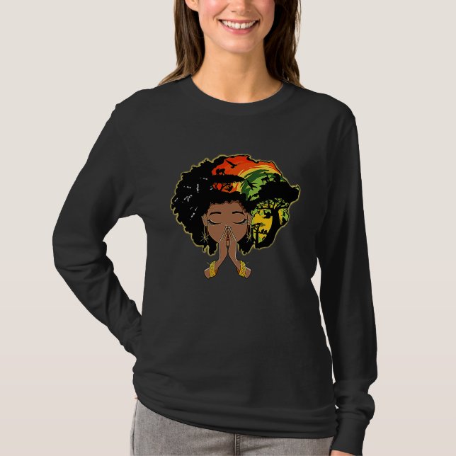 Black History Afro Woman Praying God Melanin Queen T-Shirt (Vorderseite)