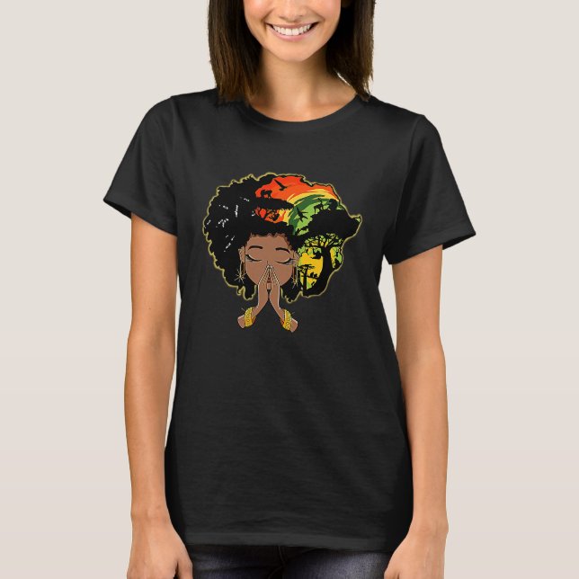 Black History Afro Woman Praying God Melanin Queen T-Shirt (Vorderseite)