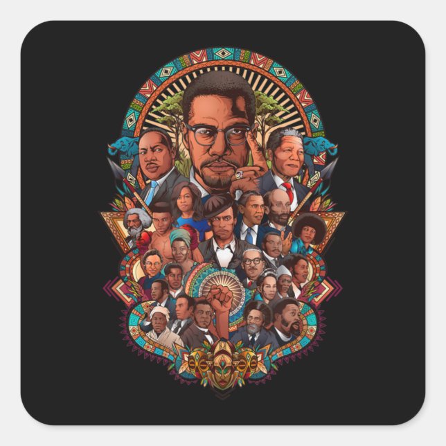 Black History Leaders Collage Inspirational Africa Quadratischer Aufkleber (Vorderseite)