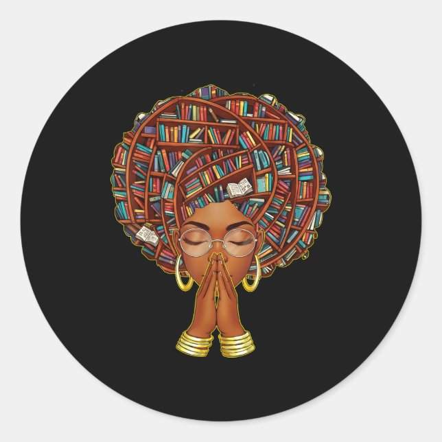 Black History Month Afro Book Lover Women Girls Li Runder Aufkleber (Vorderseite)