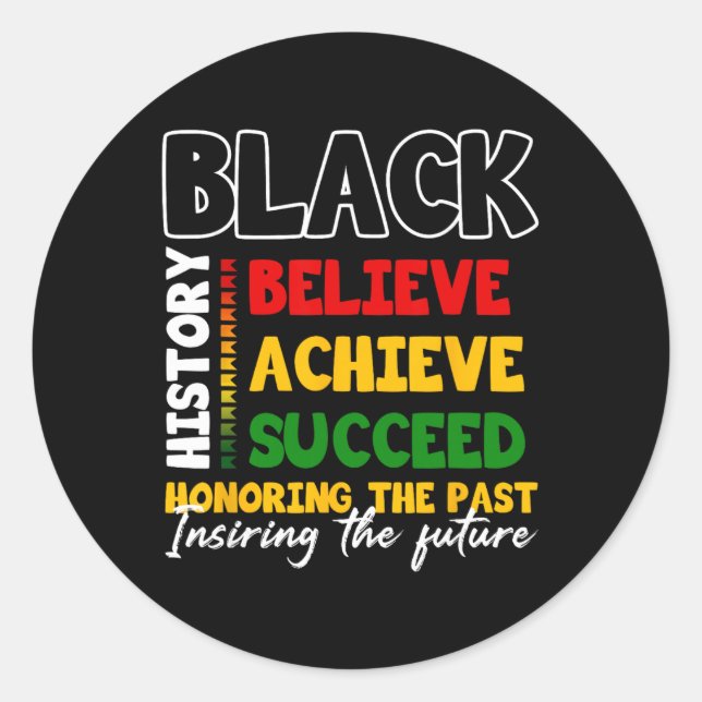 Black History Month Believe Achieve Succeed Melani Runder Aufkleber (Vorderseite)