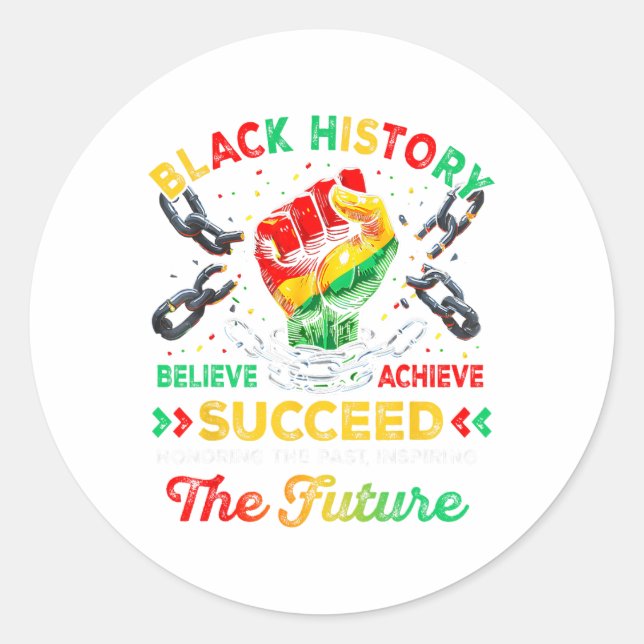 Black History Month Believe Achieve Succeed Melani Runder Aufkleber (Vorderseite)