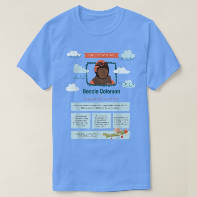 Black History Month Bessie Coleman Pilot  T-Shirt (Design vorne)