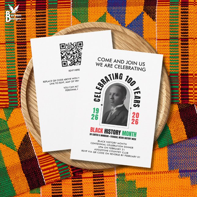 BLACK HISTORY MONTH Centennial Woodson Dinner Einladung (Stylish BLACK HISTORY MONTH CENTENNIAL Dinner Invite BHM Centenary. Ideal for private or public use)