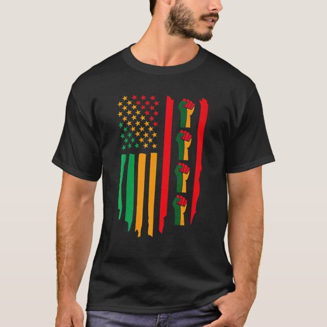 Black History Month Fist American Flag Africa Colo T-Shirt (Vorderseite)